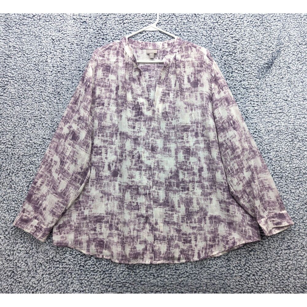 J. Jill Silk Blend Tunic Top Size 2X Lightweight Sheer Boho V Neck Plus Purple